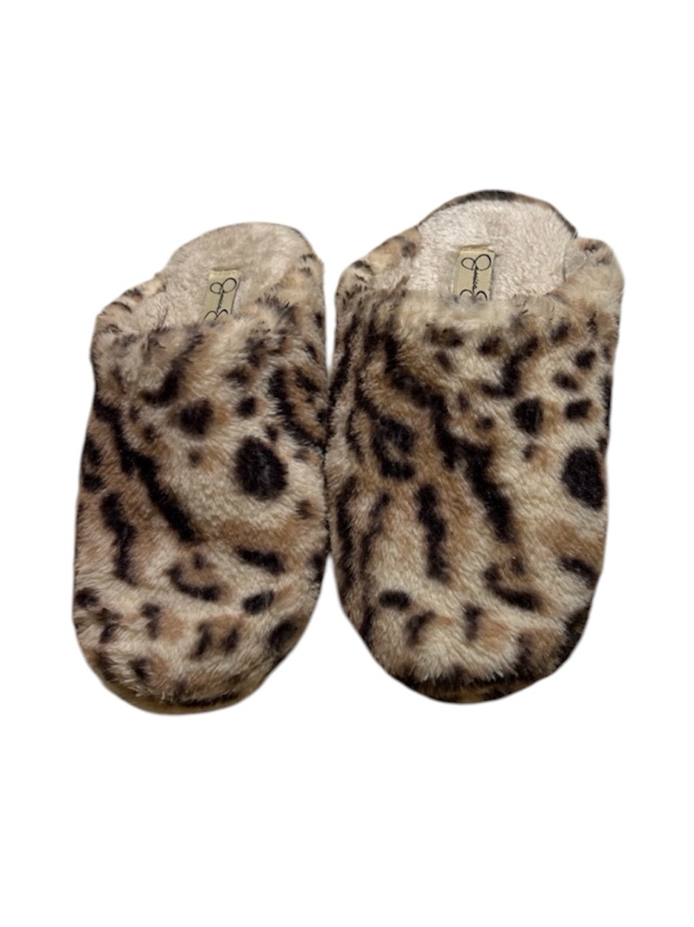 Jessica Simpson Leopard Print Memory Foam Faux Fur House Shoes Slippers